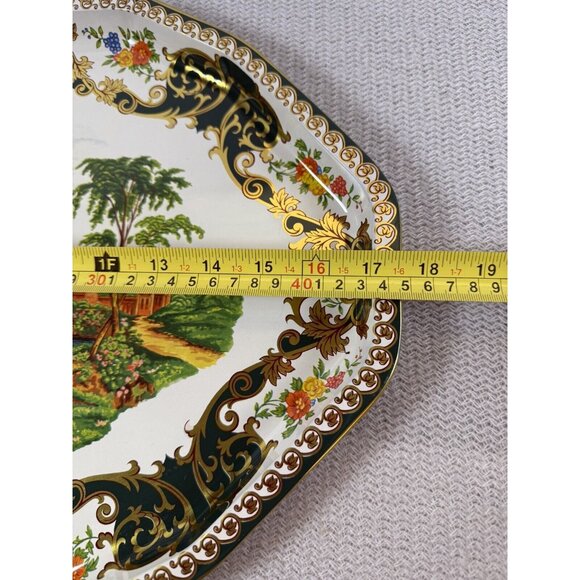 Vintage 17" Daher Decorated Ware England Asian‎ Pagoda River Scene Tray - Picture 6 of 7